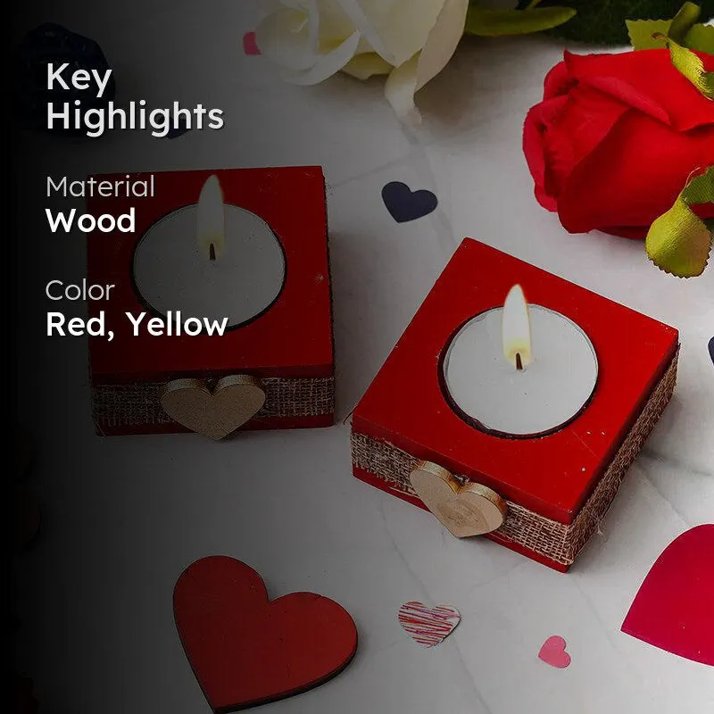 Burning Hearts Wood Tea Light Holder - Set Of Two media 2