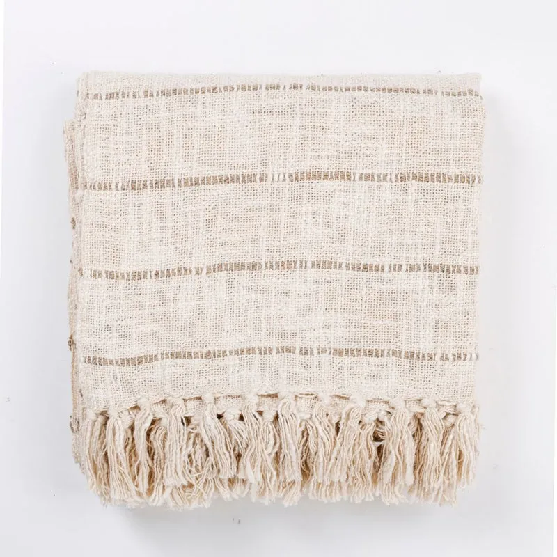Dusky Loom Striped Throw - Off White & Beige media 9