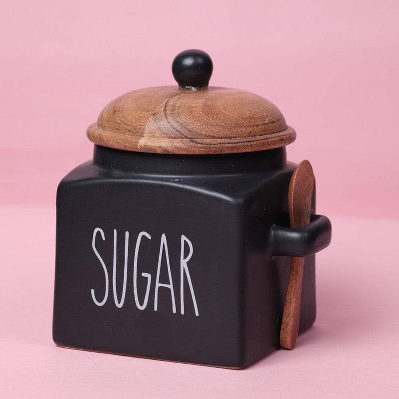 Midnight Muse Ceramic Storage Jar with Mango Wood Lid (1000 mL Each) - Set Of Three media 6