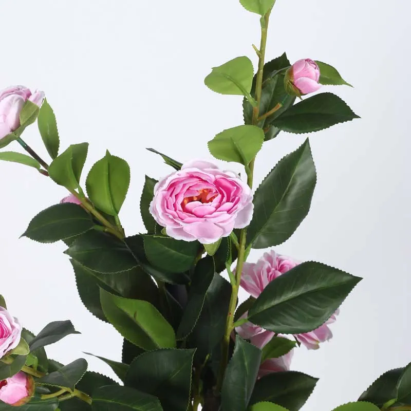 Faux Lush Mini Camellia Plant With Black Plastic Pot - Pink - 4 Feet media 4