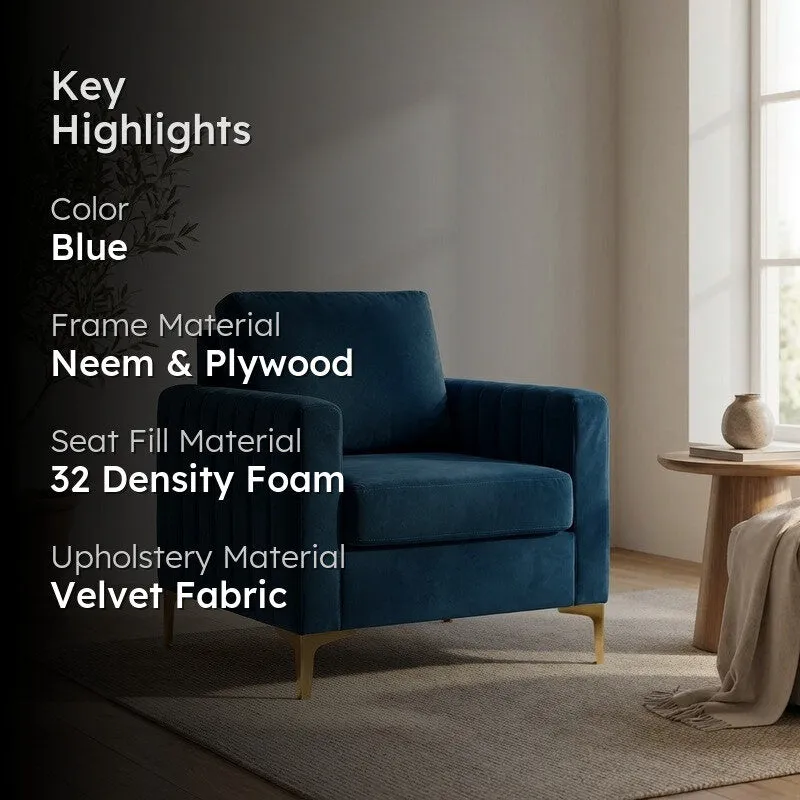 Baseo Neem Wood Accent Chair - Blue media 2