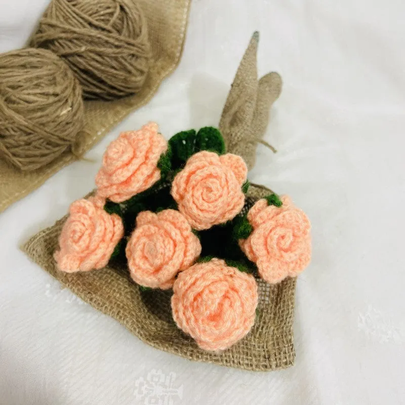Crochet Handmade Rose Bouquet (Peach) - Set Of Six media 5