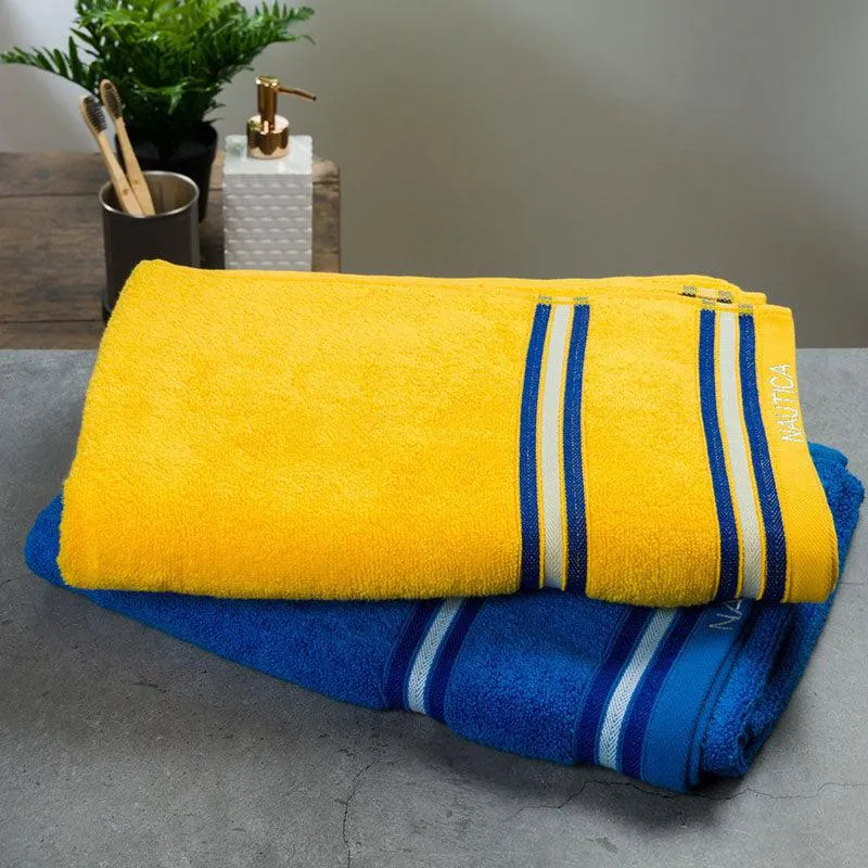 Nautica Dove Down Cotton Towel Set (Yellow & Royal Blue) - Set Of Two media 1