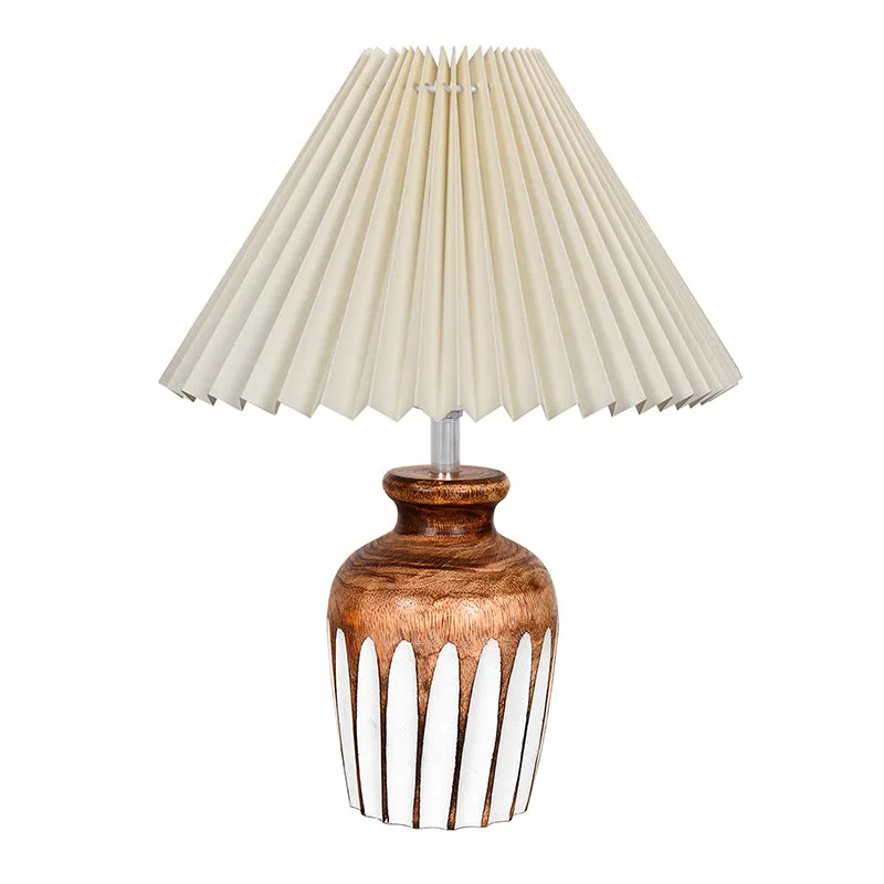 French Pleat Urn Wooden Table Lamp - White,Brown media 3