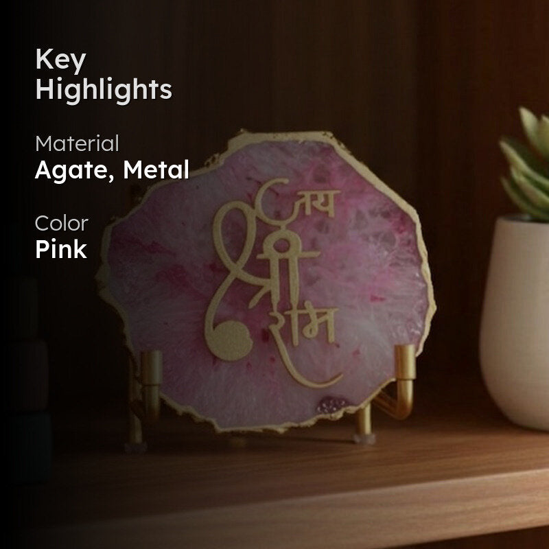 Jai Shri Ram Handcrafted Agate Religious Accent - Pink media 2