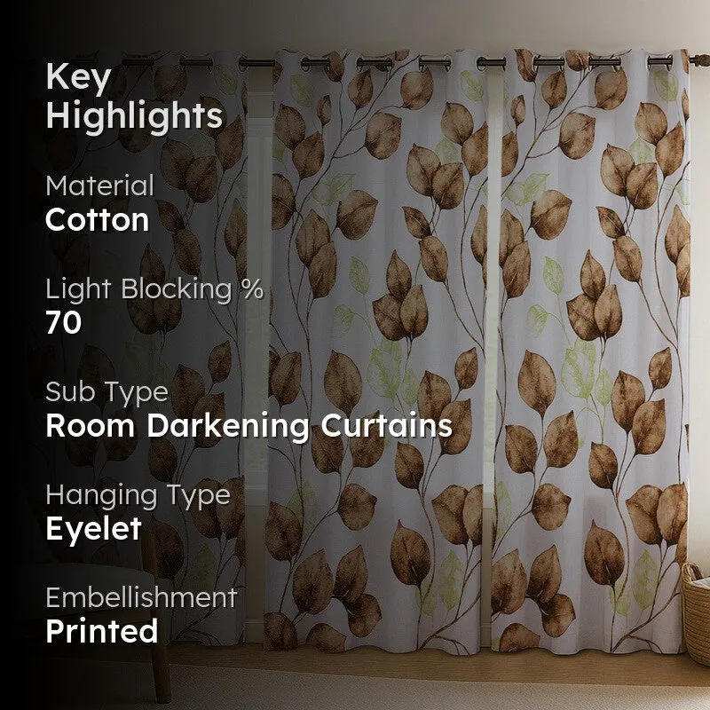 Garden Glow Cotton Curtains (brown,white) - Set Of Three media 2