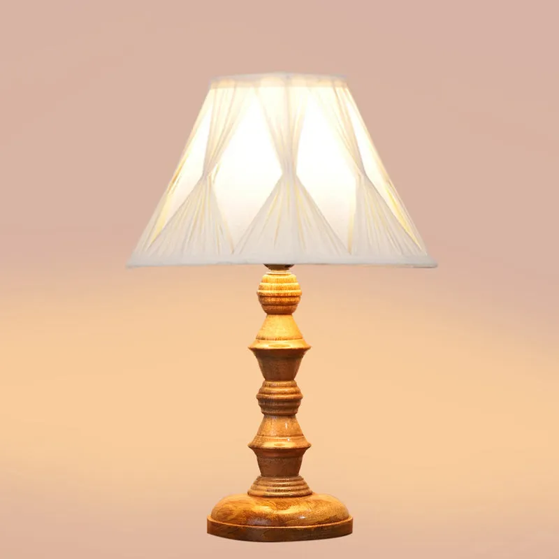 Pleatra Pinch Timber Wooden Table Lamp - Ivory,Brown media 4