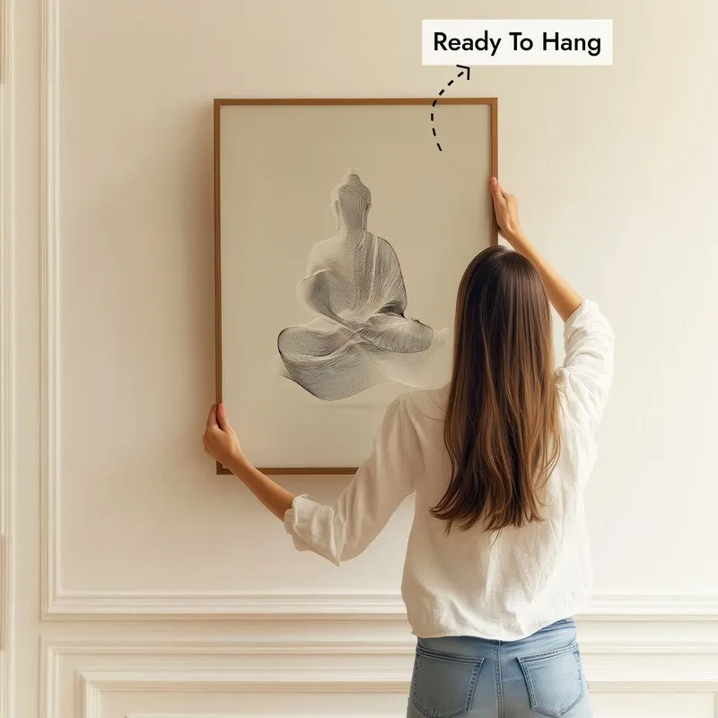 Tranquil Form of Buddha Wall Painting With Brown Frame media 5