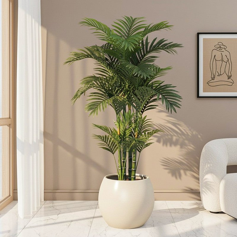 Filo Artificial Areca Palm With Black Plastic Pot - 4.3 Feet