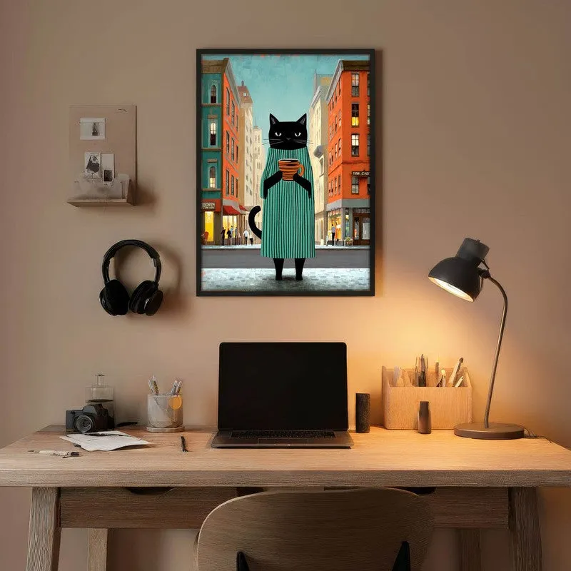 Downtown Brew Cat Wall Painting With Frame media 5