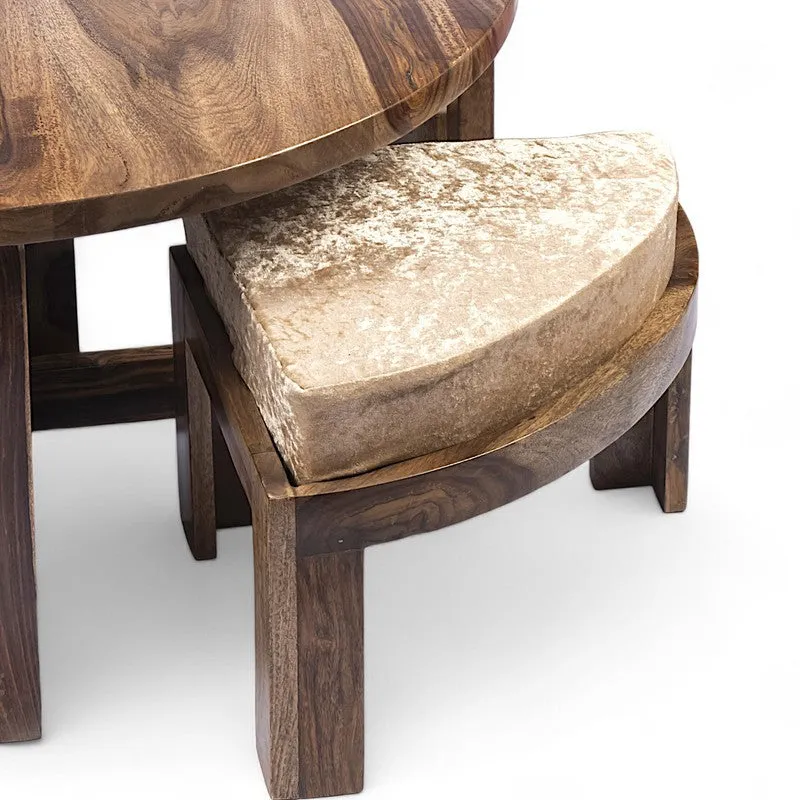 Iveron Sheesham Wooden Center Table with Stools and Cushions (Brown,Beige) - Nine Piece Set media 8
