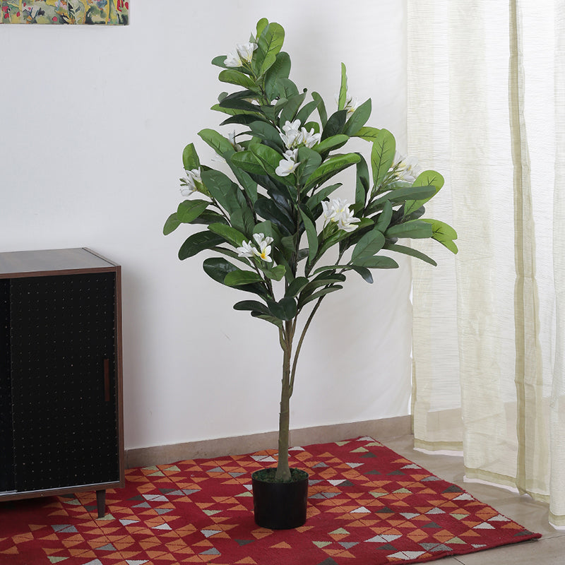 Faux Plumeria Frangipani Plant With Black Plastic Pot - 4.5 Feet media 3