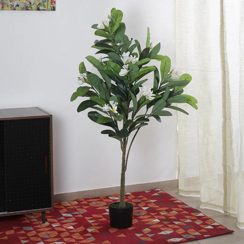 Faux Plumeria Frangipani Plant With Black Plastic Pot - 4.5 Feet media 3