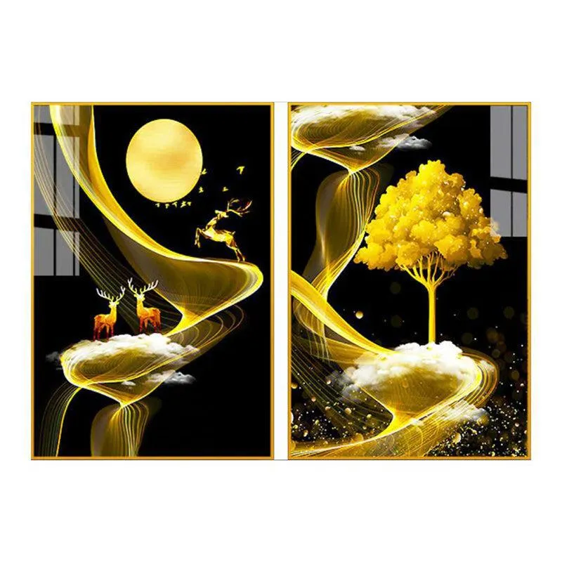 Enchanted Grove Modern Canvas Wall Art With Frame (Gold) - Set Of Two media 3