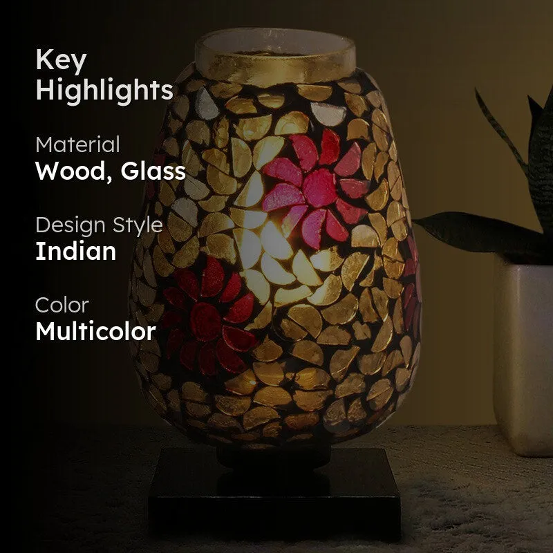 Sparkleon Mosaic Glass Table Lamp With Wooden Base - Multicolor media 2