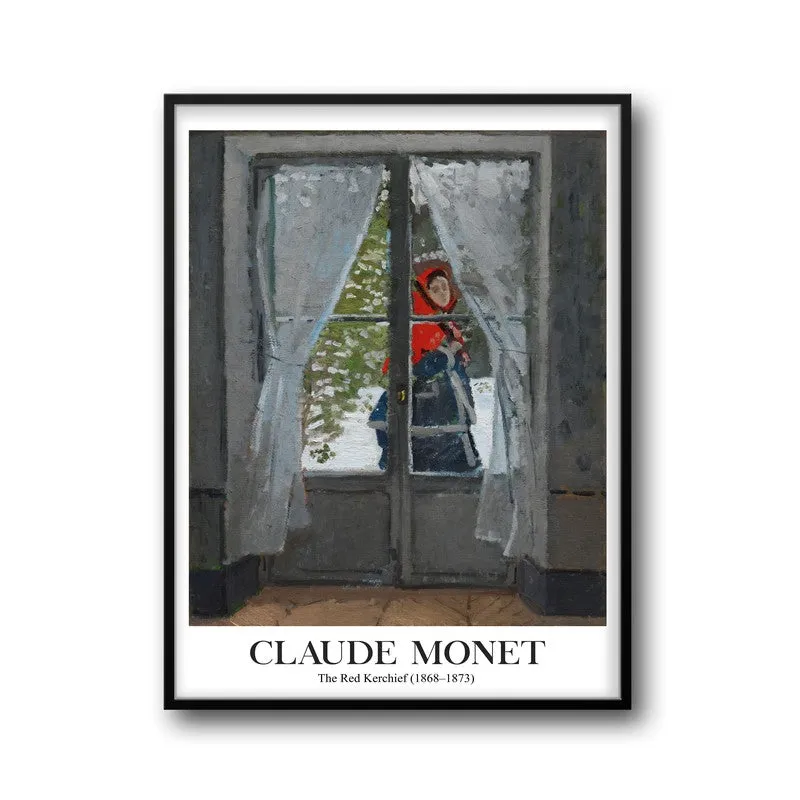 The Red Cape Madame Monet Archival Canvas Wall Painting - Black Frame media 5