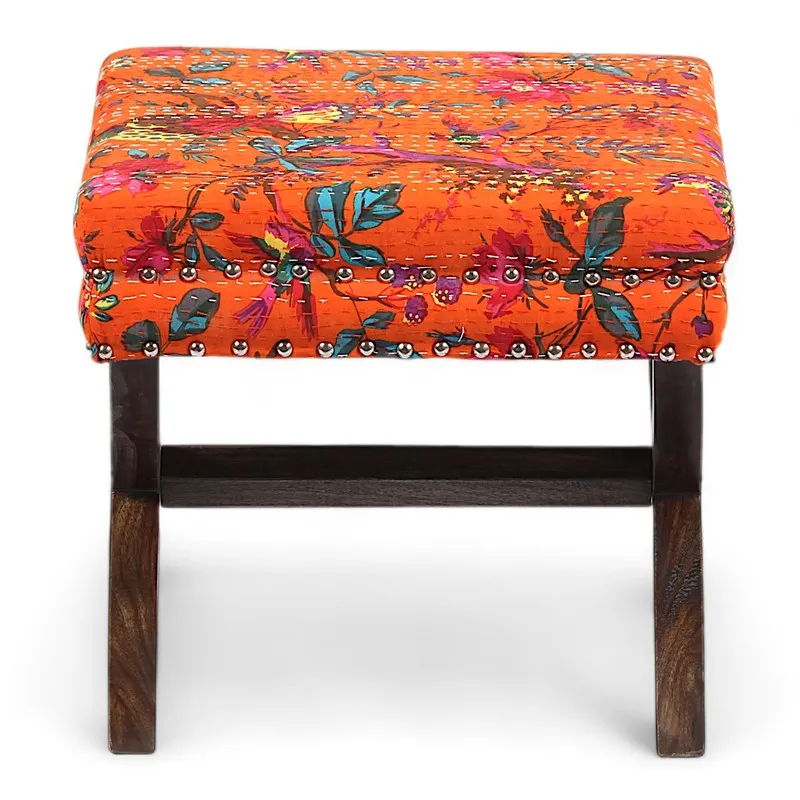 Jirox Sheesham Wooden Stools (Orange) - Set Of Two media 4