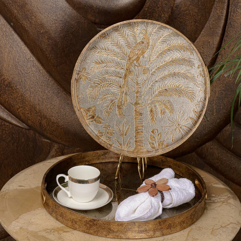 Vintage Charm (Wood,Glass) Serving Tray - Set of Two