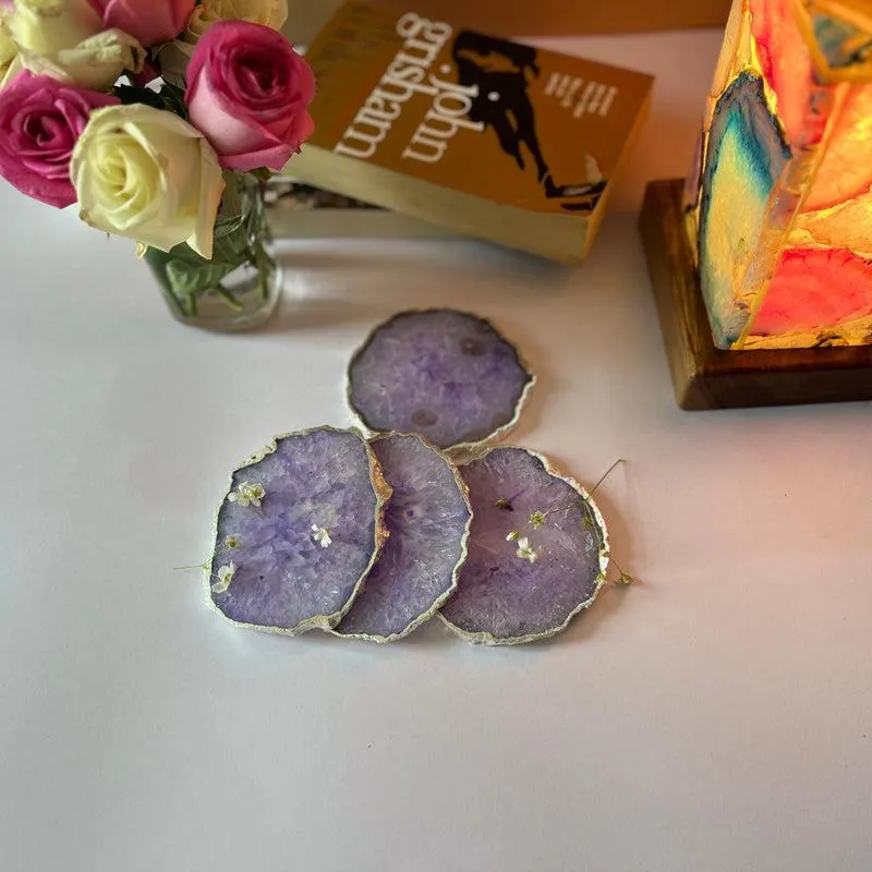 Silasa Handcrafted Crystal Agate Coaster (Purple) - Set Of Four media 1