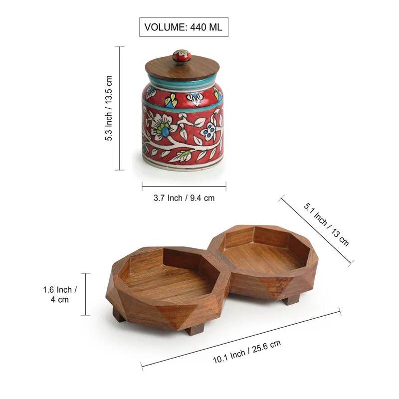 Rang-E-Gul Handpainted Ceramic Multi-Utility Jar With Tray (440 mL Each) - Four Piece Set media 8