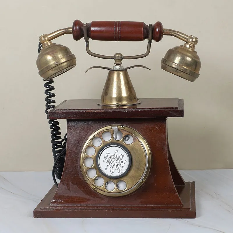 Vintage Telephone Wood & Brass Showpiece media 4