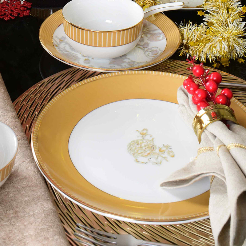 Gilded Iris 24k Gold Brushed Porcelain Dinner Set (Gold) - 21 Piece Set media 6