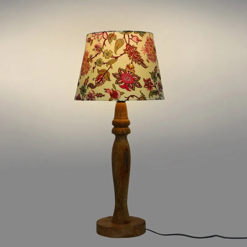 Fern Haven Wooden Base Cotton Table Lamp - Multicolor media 4