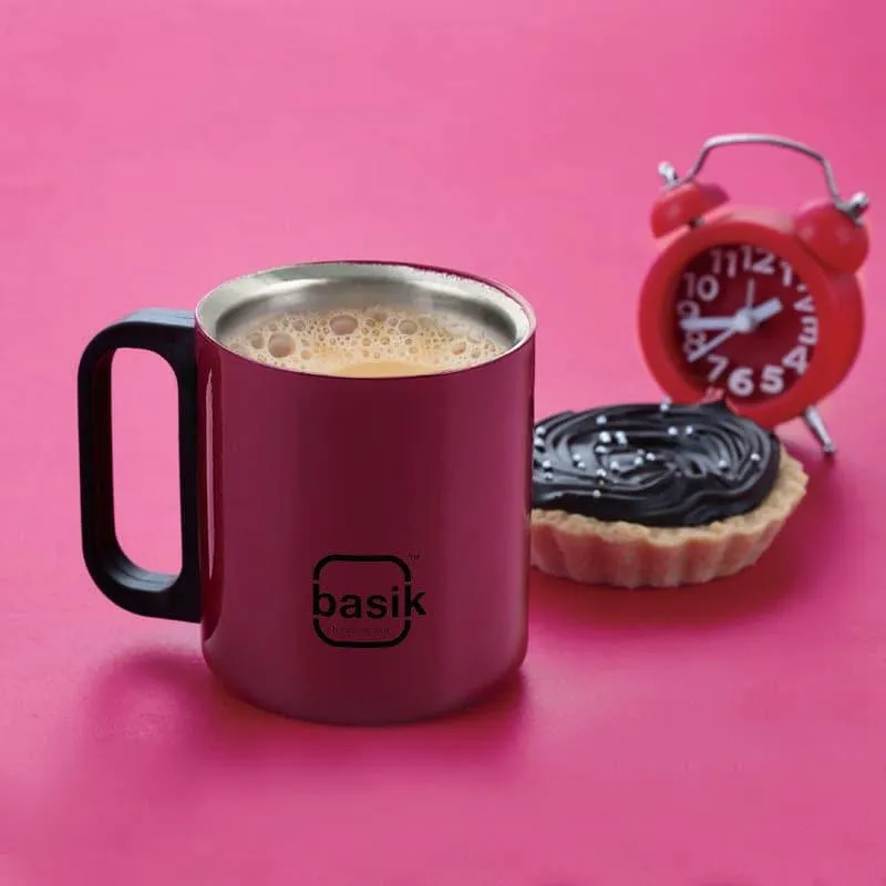 Raya Stainless Steel Coffee Mug (210 mL Each/Plum) - Set of Two media 1