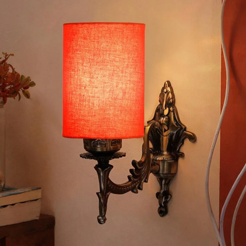 Vista Edrel Cylindrical Fabric & Metal Wall Lamp - Orange media 1