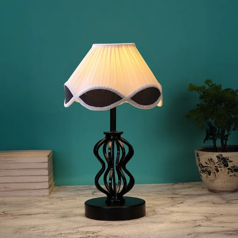Auretha Cotton Table Lamp With Wooden Base - Ivory media 3