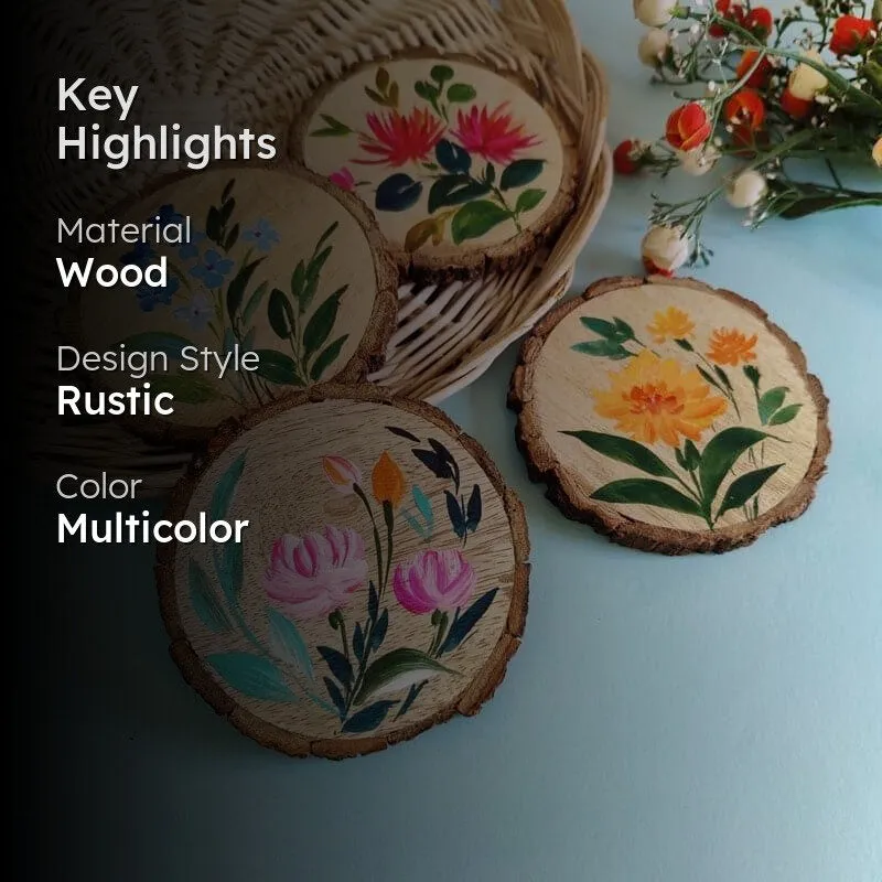 Bloomdo Wooden Handpainted Coaster - Set Of Four media 2