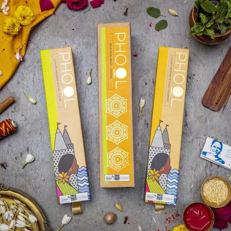 Phool Devotion Combo Pack - Natural Incense Sticks Tulsi & Jasmine media 1