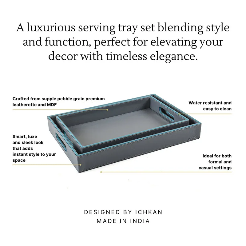 Tisca Faux Leather Serving Tray (Grey) - Set Of Two media 3