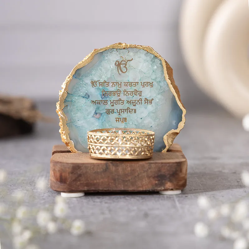 Agate Onkar Mantra Tea Light Holder - Aqua Blue media 3