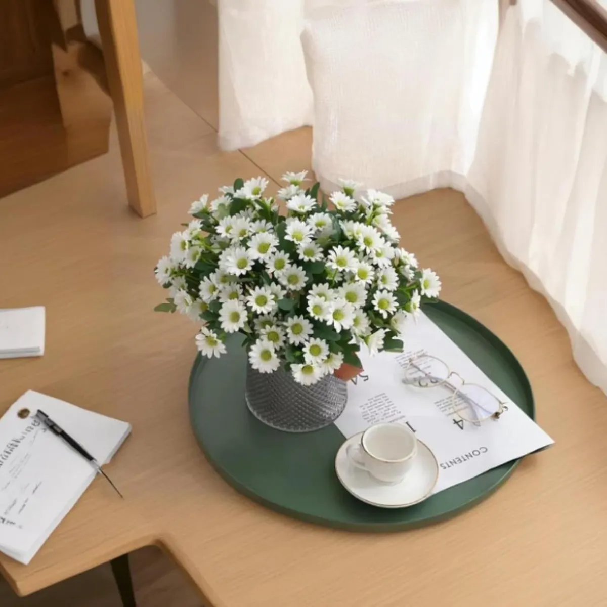 Azure Daisy Artificial Flower (White) - Set of Two media 9