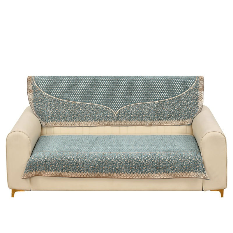 Petite Leaves Chenille Sofa Cover - Blue media 5
