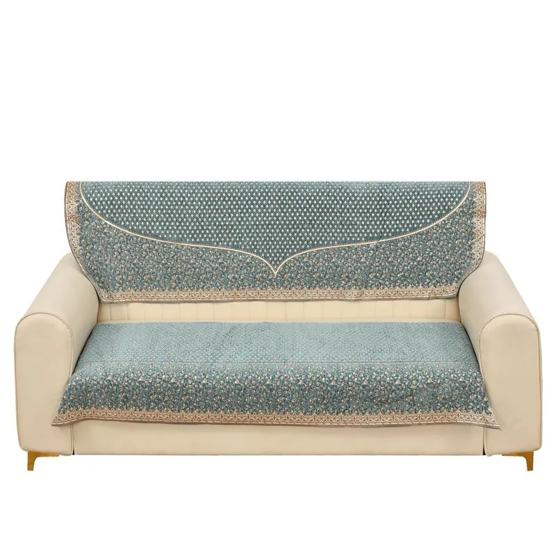 Petite Leaves Chenille Sofa Cover - Blue media 5
