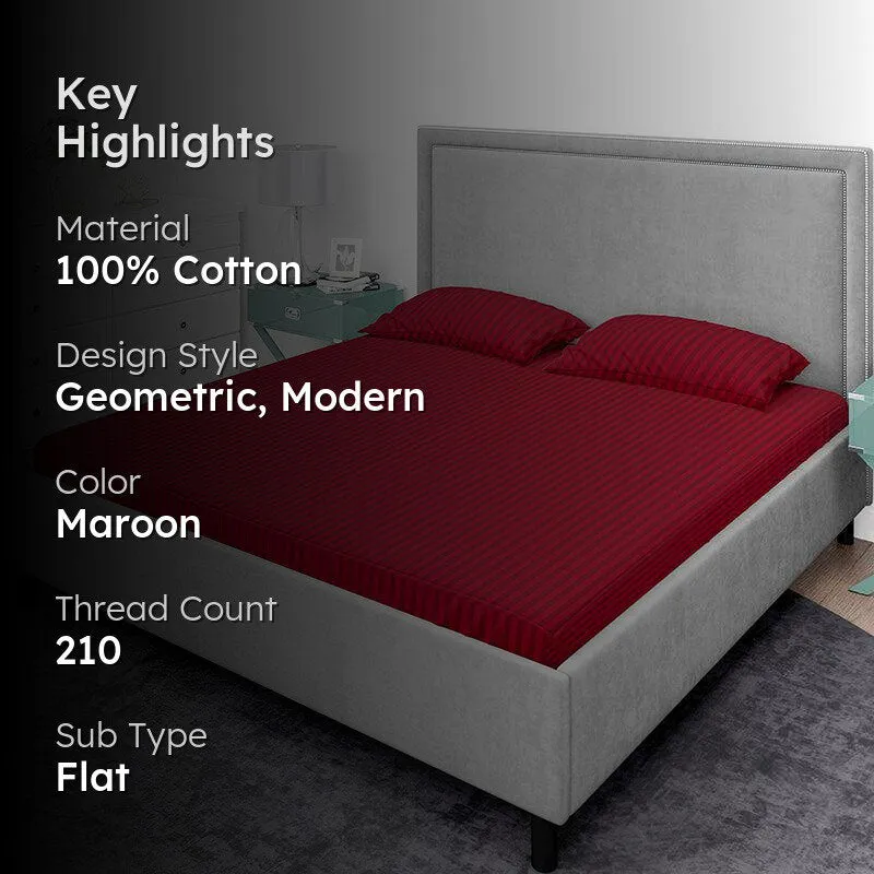 Chic Lines Geometric Cotton Bedsheet (Maroon) - 210 TC media 2