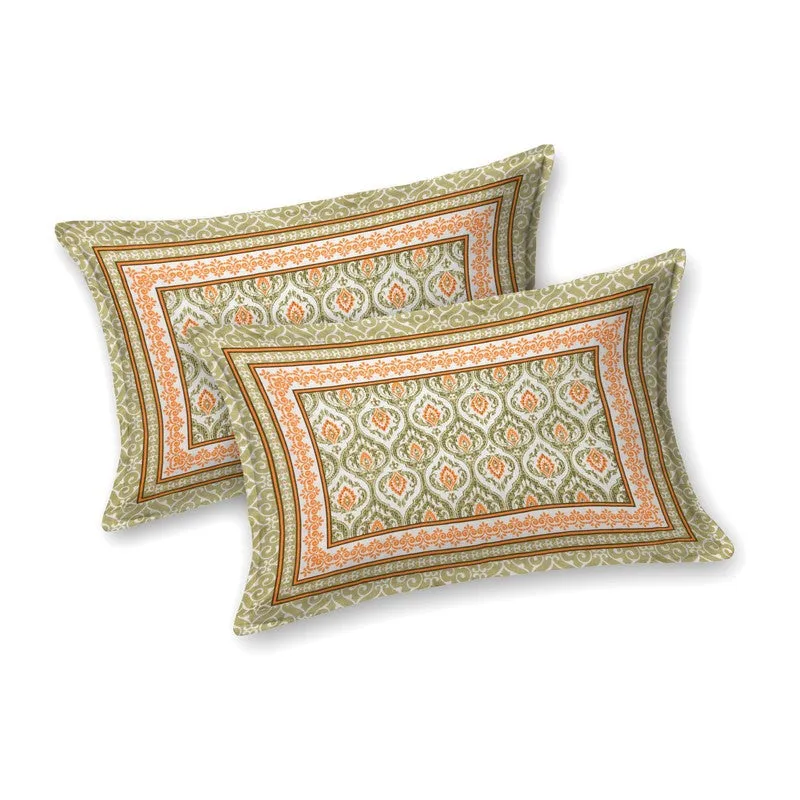Leafa Cotton Bedsheet (Olive Green,Peach) - 240 TC media 4