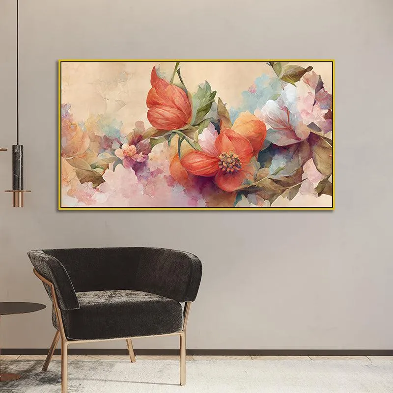 Pastel Petal Explosion Floral Canvas Wall Painting With Frame - Gold media 5