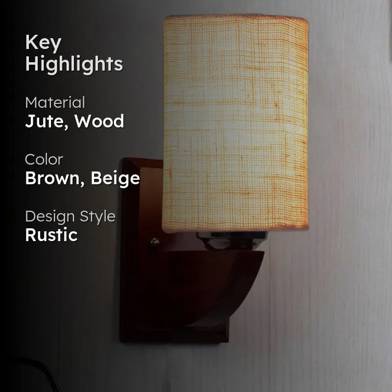 Ecru Cylindrical Wooden Wall Lamp media 2