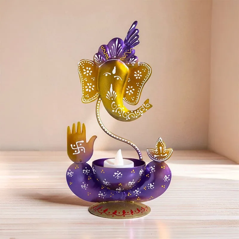 Vigneshwara Handpainted Tea Light Candle Holder - Violet media 5