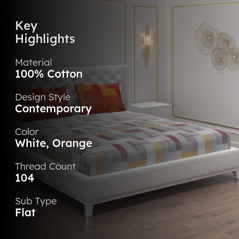 Monte Carlo Checkora Cotton Bedsheet (White,Orange) - 104 TC media 2