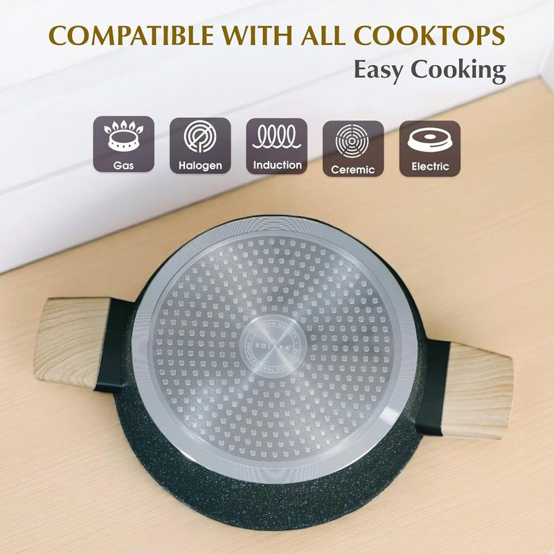 Solara Brewora Ceramic Round Kadhai With Lid (Black) - 2200 mL media 6