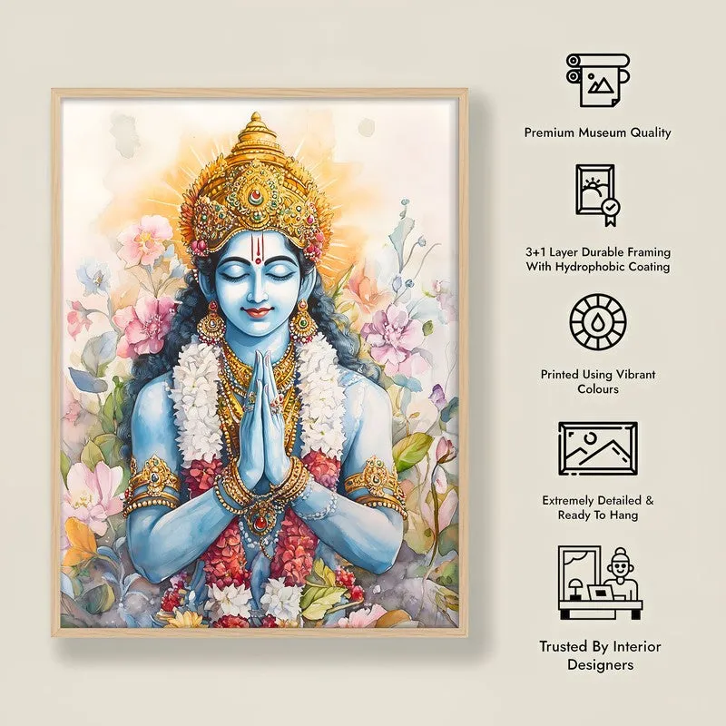 Srirama Jayam Spiritual Archival Paper Wall Painting - Natural Brown Frame media 8