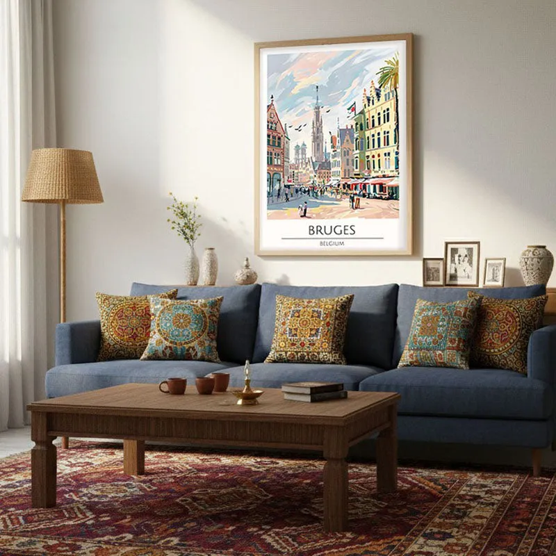 Vintage Bruges Framed Canvas Archival Canvas Wall Painting - Natural Brown Frame media 4