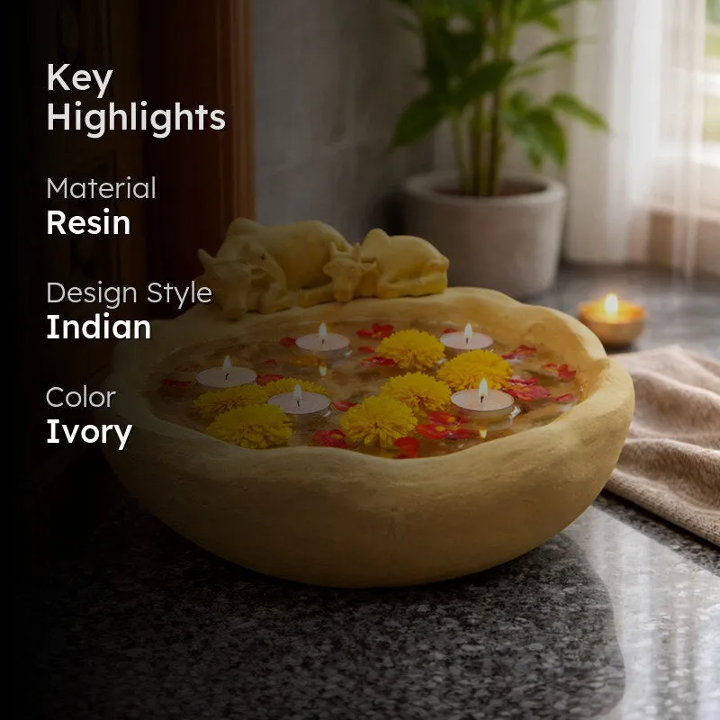 Sacred Cow and Calf Design Resin Urli media 2