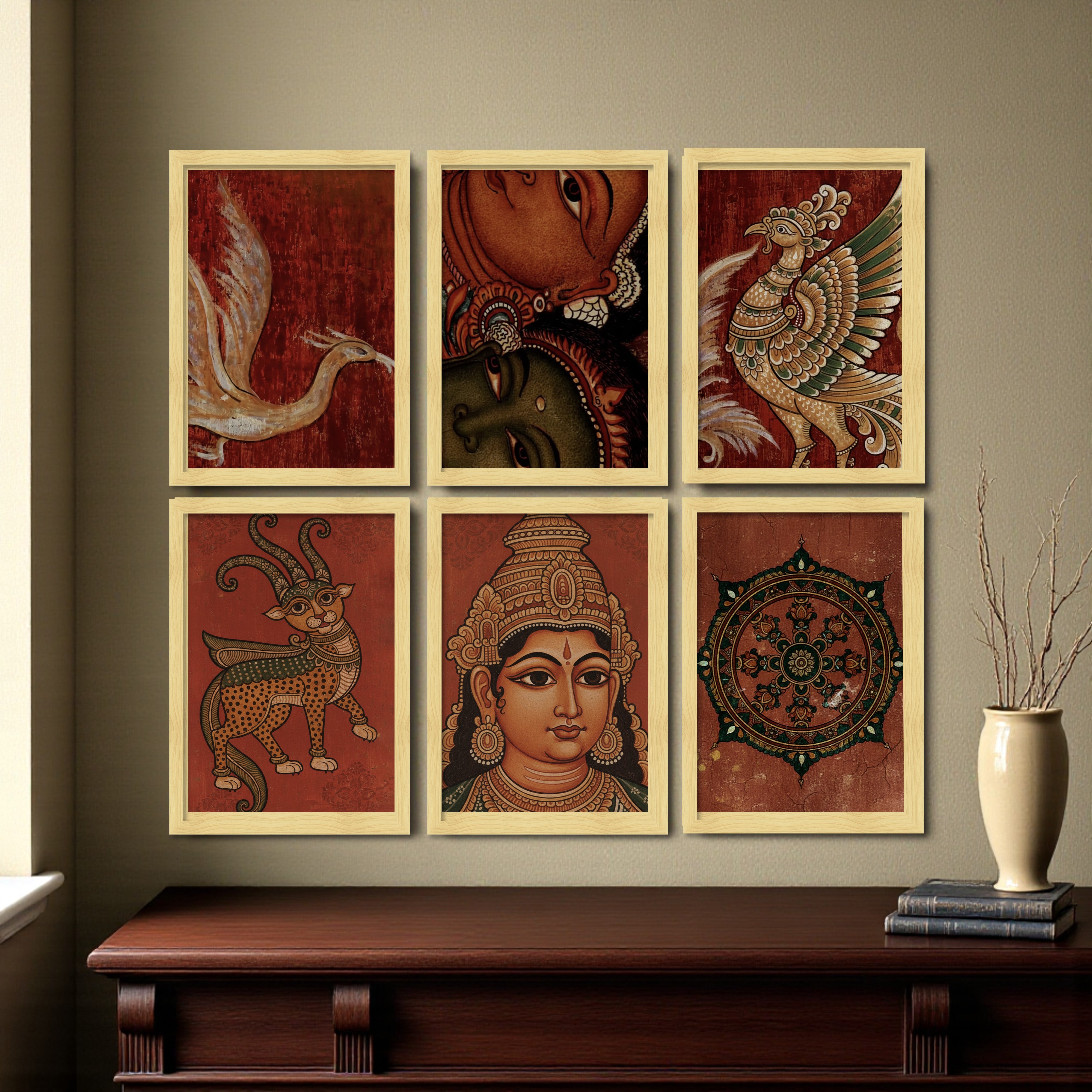 Traditional Deity Art Wall Painting With Frame - Set Of Six media 3