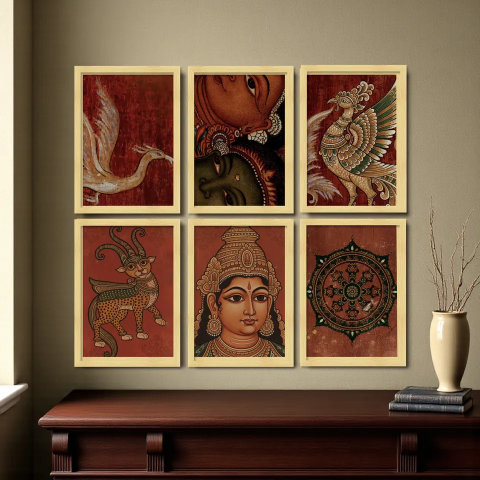 Traditional Deity Art Wall Painting With Frame - Set Of Six media 3