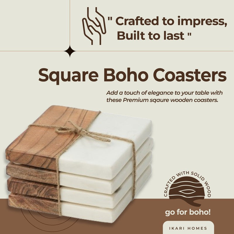 Zorlan Boho Marble & Acacia Wood Coaster - Set Of Four media 5